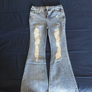 Judy Blue Light Gray Distressed Flare Jeans